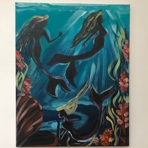 Hand painted acrylic mermaid painting